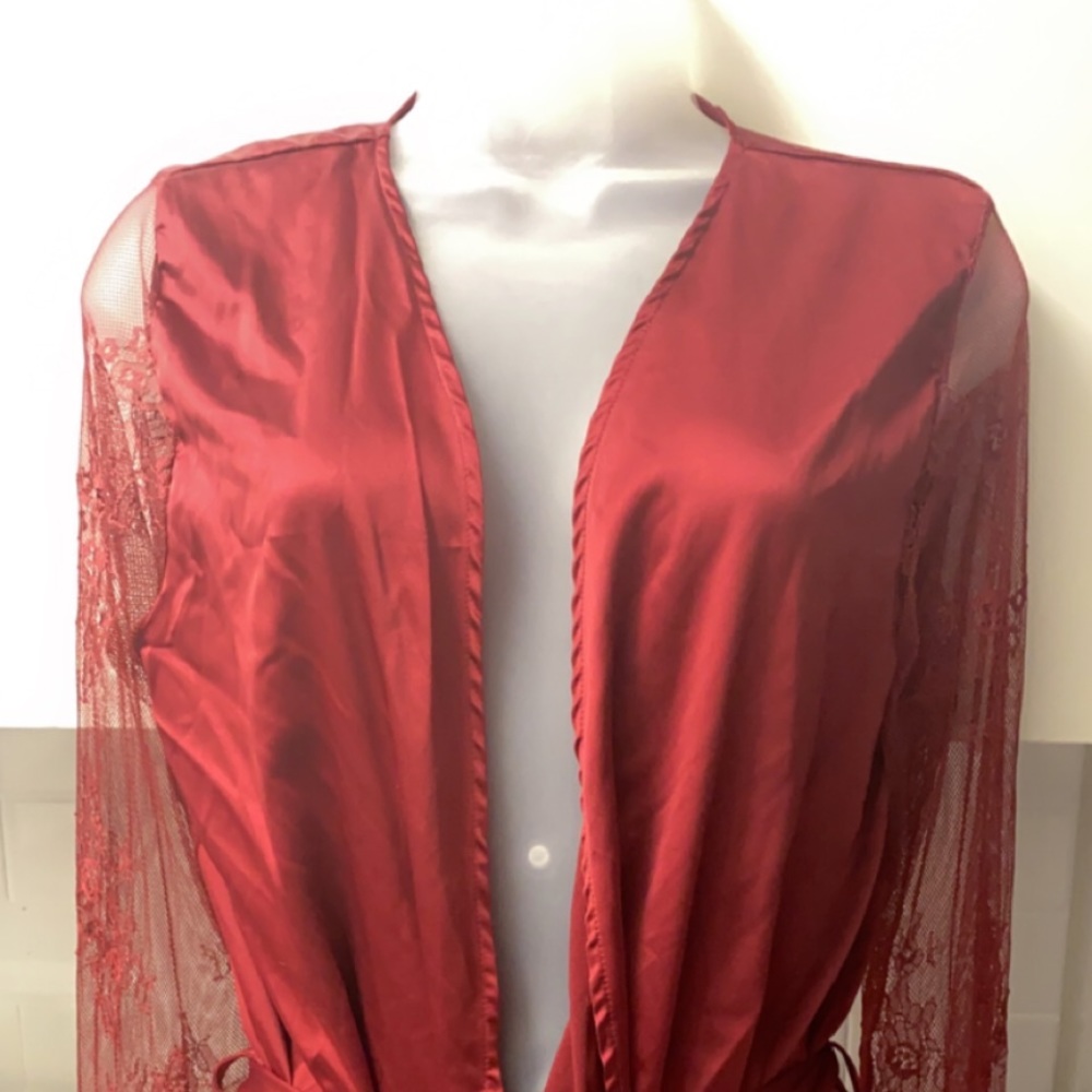 Satin Burgandy Lacey Robe Size S/M
